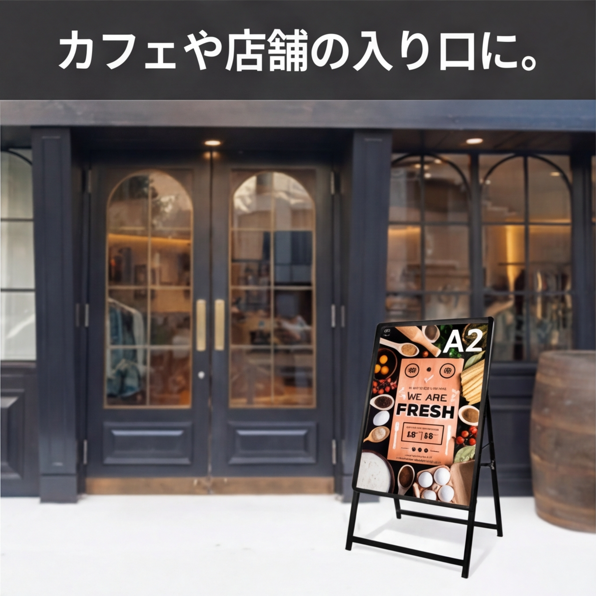 A型スタンド看板 A2 片面表示 屋外対応 防風 風対策セット 付属品付き 2点セット シルバー ブラック 木目 2set-jc-a2-s
