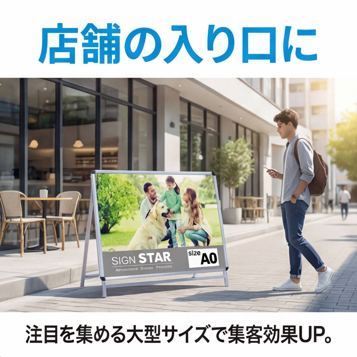 A型スタンド看板 A0サイズ 横型 片面仕様 屋外対応 耐候 軽量 アルミフレーム 折りたたみ式 スタンドサイン 店舗用看板 シルバー a0-s