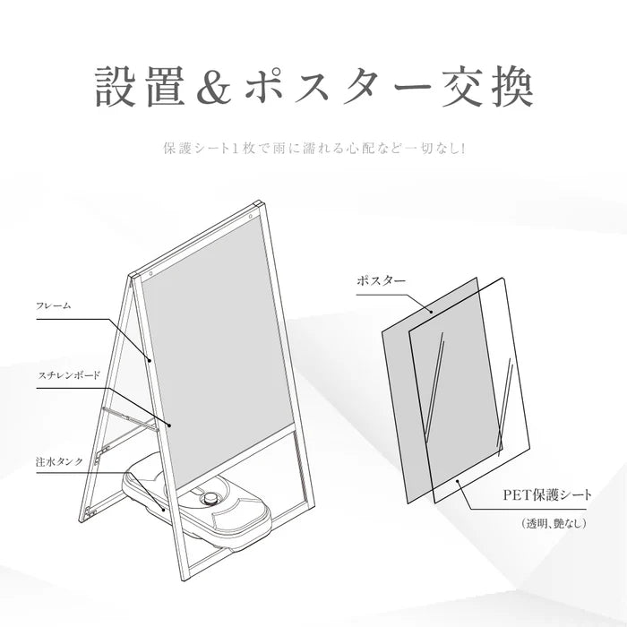 A型スタンド看板 A2 両面表示 屋外対応 防風 店舗用 風対策スタンド看板 シルバー JYA2-D-P-2SET