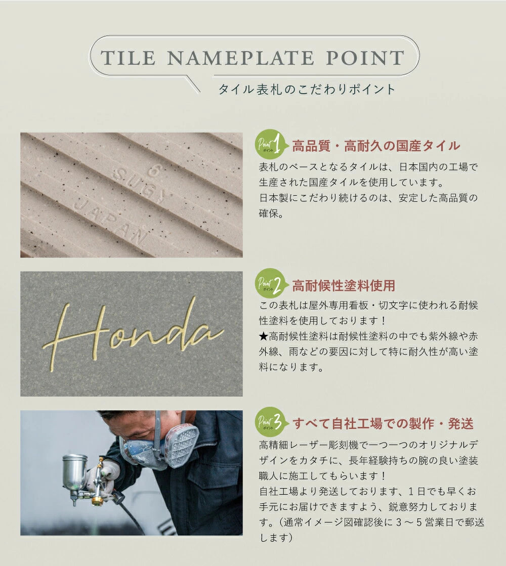 表札 おしゃれ 戸建て タイル 約144mm×144mm×t8.5mm マンション 住所入り 二世帯 tile-04
