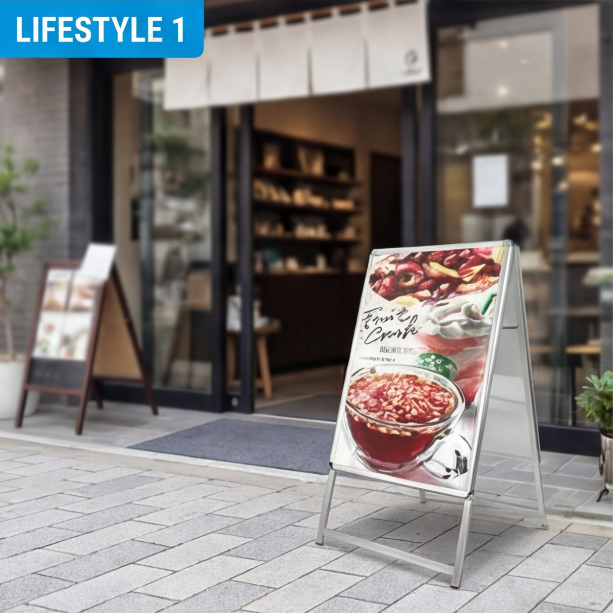 A型スタンド看板 B1 両面表示 屋外対応 防風 風対策セット 付属品付き 2点セット シルバー ブラック 木目 店舗用看板 2SET-JC-B1-D