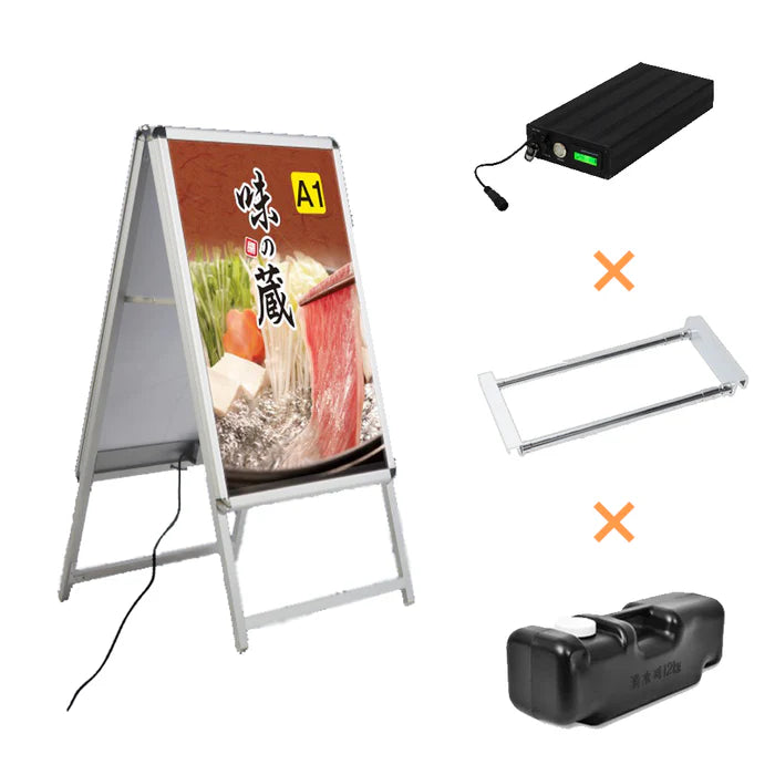 A型LEDライトパネル A1 両面表示 屋外対応 防風 風対策セット 付属品付き 3点セット シルバー ブラック 店舗用看板 3SET-BAT-ALP-A1D