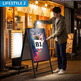 A型スタンド看板 B1 両面表示 屋外対応 防風 風対策セット 付属品付き 4点セット シルバー ブラック 木目 店舗用看板 4SET-JC-B1-D