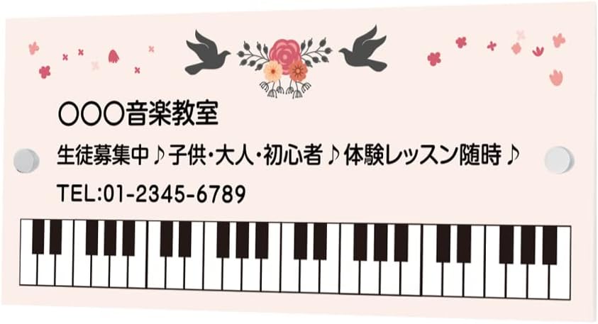 アクリル製 看板 ピアノ教室 化粧ビス付き 習い事看板 ピアノ Piano 選べる【横330×縦150mm、横450×縦200mm】ピアノ看板 音楽 gs-pl102-piano