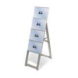屋外対応アルミ製A型カードケーススタンド看板 ハイタイプ A4横4 片面 シルバー kdks-a4y4kh