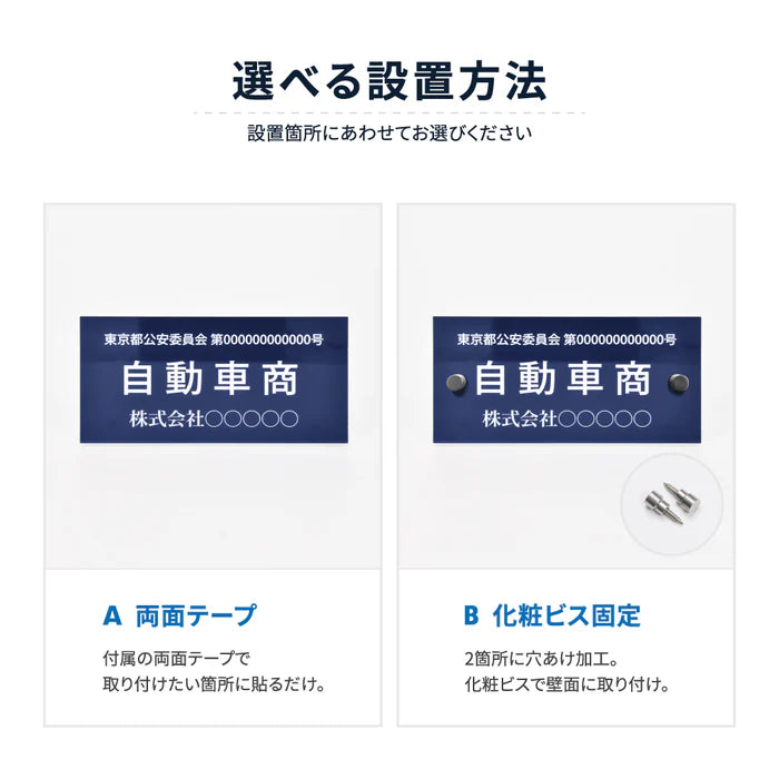 古物商プレート 紺色 許可証標識 全国公安委員会対応 警察署対応 穴あけ・両面テープ・スタンド選択可 gs-pl-kobutsu