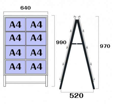 屋外対応アルミ製A型カードケーススタンド看板 A4横16 両面 シルバー kdks-a4y16r