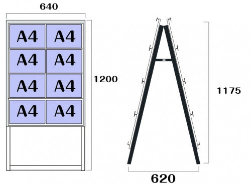 屋外対応アルミ製A型カードケーススタンド看板 ハイタイプ A4横16 両面 シルバー kdks-a4y16rh