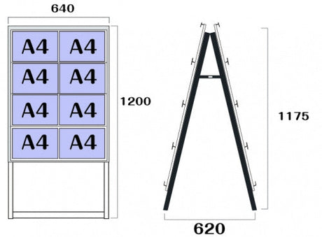 屋外対応アルミ製A型カードケーススタンド看板 ハイタイプ A4横16 両面 シルバー kdks-a4y16rh