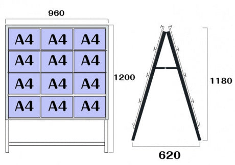 屋外対応アルミ製A型カードケーススタンド看板 ハイタイプ A4横24 両面 シルバー kdks-a4y24rh