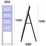 屋外対応アルミ製A型カードケーススタンド看板 ハイタイプ A4横4 片面 シルバー kdks-a4y4kh