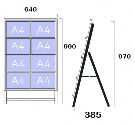 屋外対応アルミ製A型カードケーススタンド看板 A4横8 片面 シルバー kdks-a4y8k