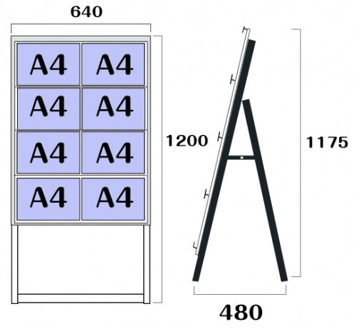 屋外対応アルミ製A型カードケーススタンド看板 ハイタイプ A4横8 片面 シルバー kdks-a4y8kh