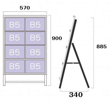 屋外対応アルミ製A型カードケーススタンド看板 B5横8 片面 シルバー kdks-b5y8k