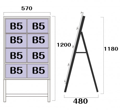 屋外対応アルミ製A型カードケーススタンド看板 ハイタイプ B5横8 片面 シルバー kdks-b5y8kh