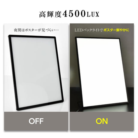 LEDポスターパネル 屋内用 A3 薄型 スライド式 シルバー/ブラック W312×H427mm ポスターフレーム LEDパネル led-pu-a3