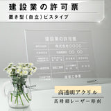 建設業許可票 看板【透明アクリル板/置き型 自立】業者票 事務所用 gs-pl-rb-standt