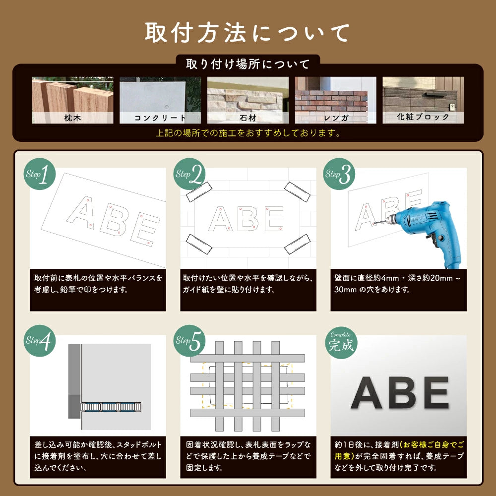 50mm〜150mm 表札 ステンレス 英数字 店舗看板 DIY 戸建て オーダーメイド 切り文字 ゴールド 門柱 玄関 かっこいい おしゃれ かわいい 小さいサイズ DIY ルームナンバー 番地 筆記体 手書き風 住所だけ sh-s0009