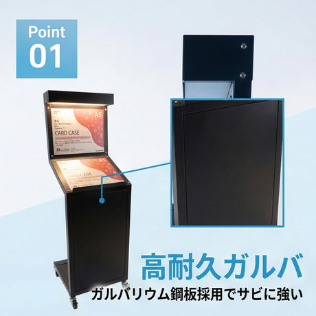メニュー看板 メニュースタンド 屋外用 ガルバリウム製 LED電球専用 A3×2枚 S型 キャスター付き 鉄錆風 sms-1550